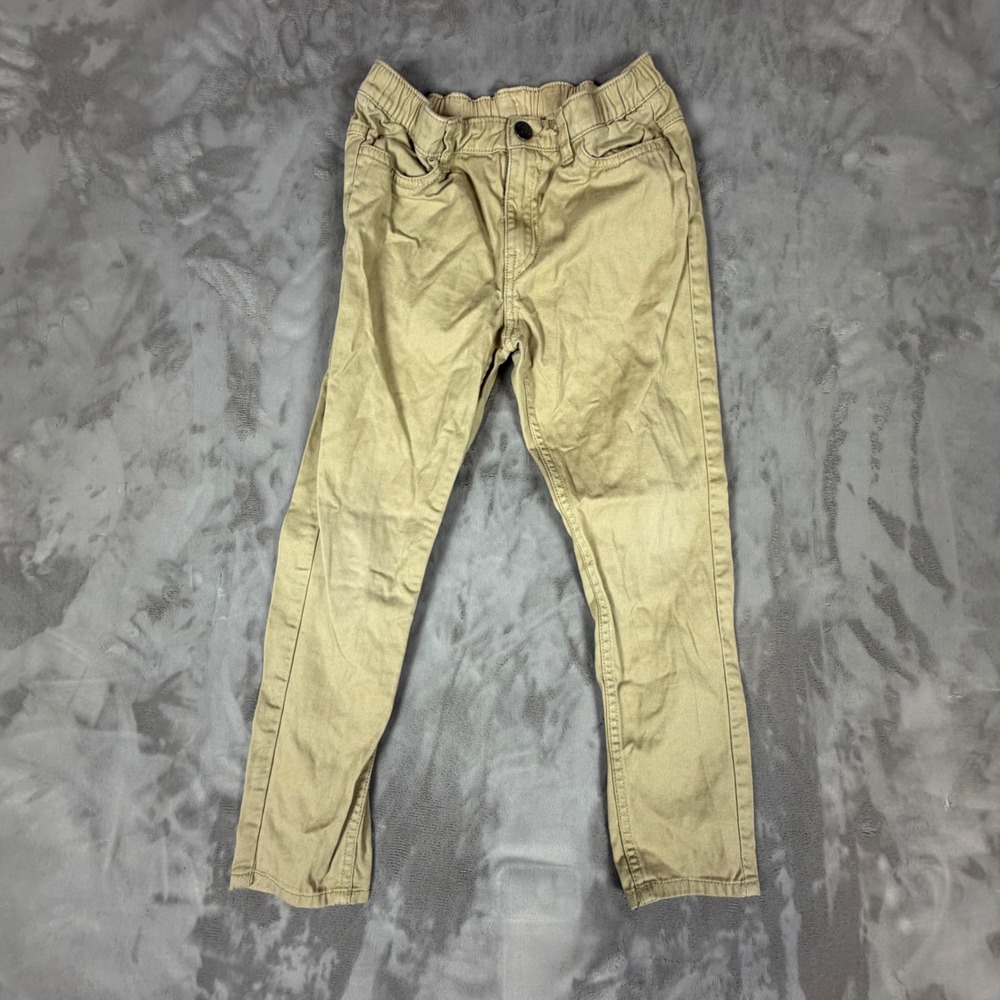 HM Boys Tan Khaki Chino Pants Size 7 Elastic Waist Twill Trousers